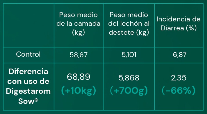 49 Matrizes em dieta controle e 44 Matrizes em dieta controle + suplementação com 150g/ton Digestarom Sow®