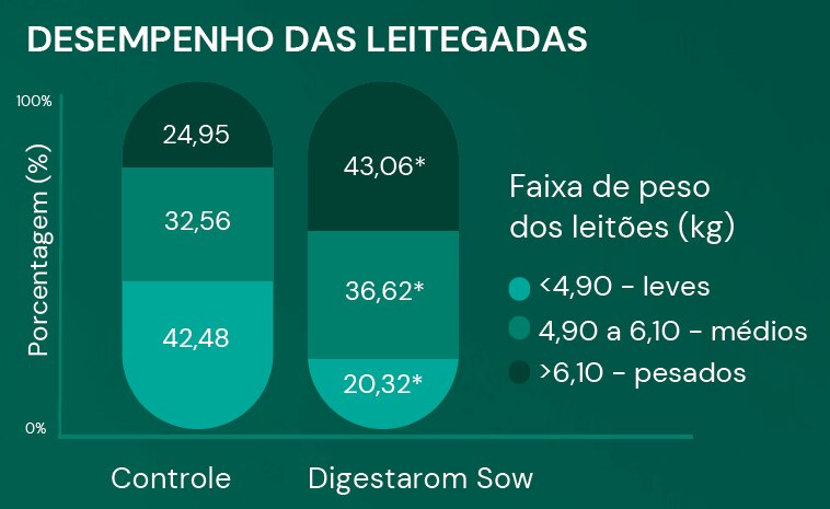 49 Matrizes em dieta controle e 44 Matrizes em dieta controle + suplementação com 150g/ton Digestarom Sow®
