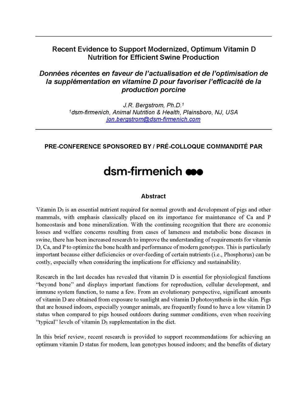 Recent Evidence to Support Modernized Optimum Vitamin D Nutrition for Efficient Swine Production