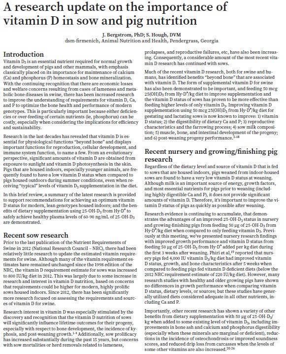 A research update on the importance of vitamin D in sow and pig nutrition