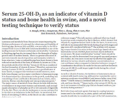 Serum 25-OH-D3 as an indicator of vitamin D status and bone health in swine