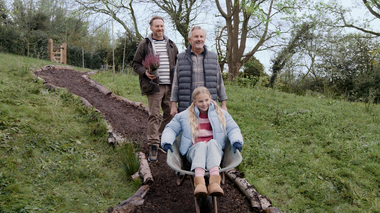 family working in the woods