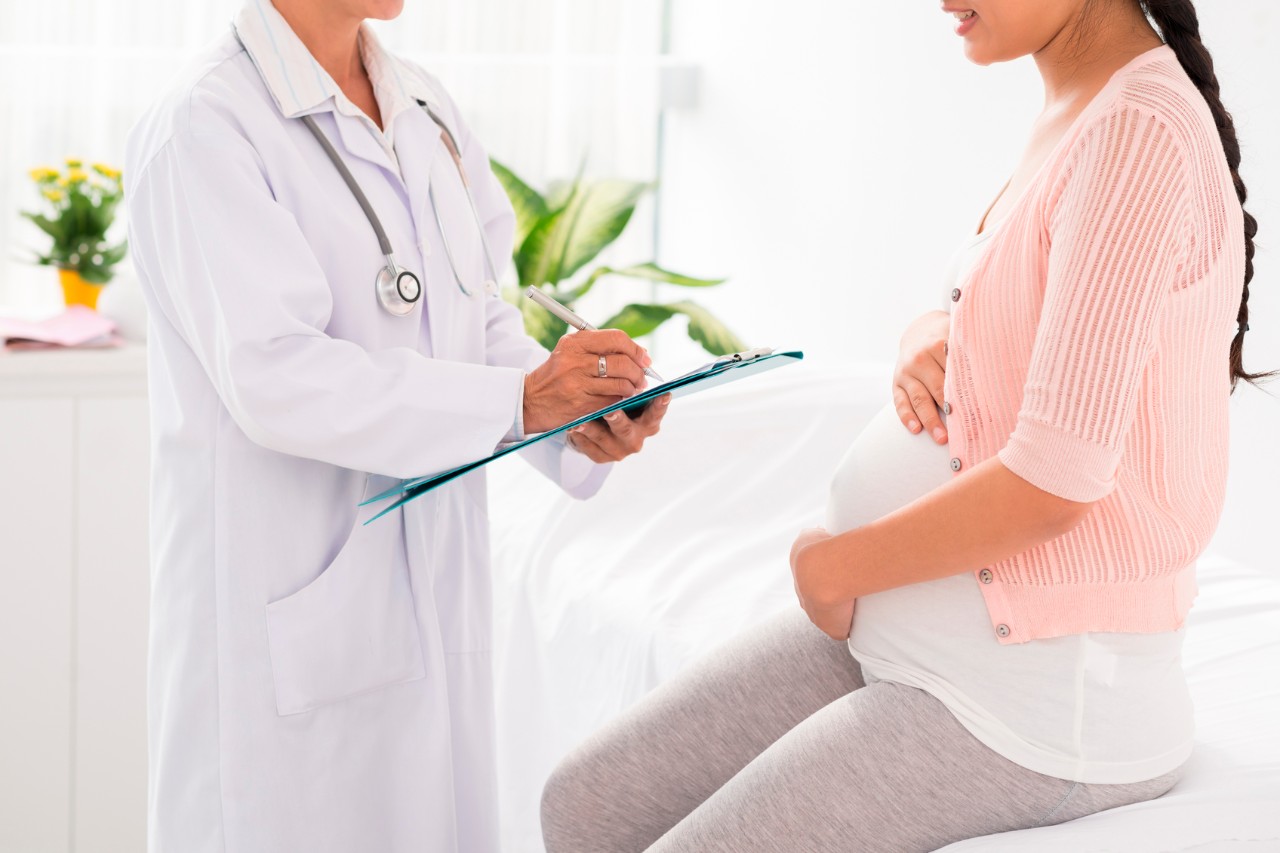 Pregnant woman talking with doctor