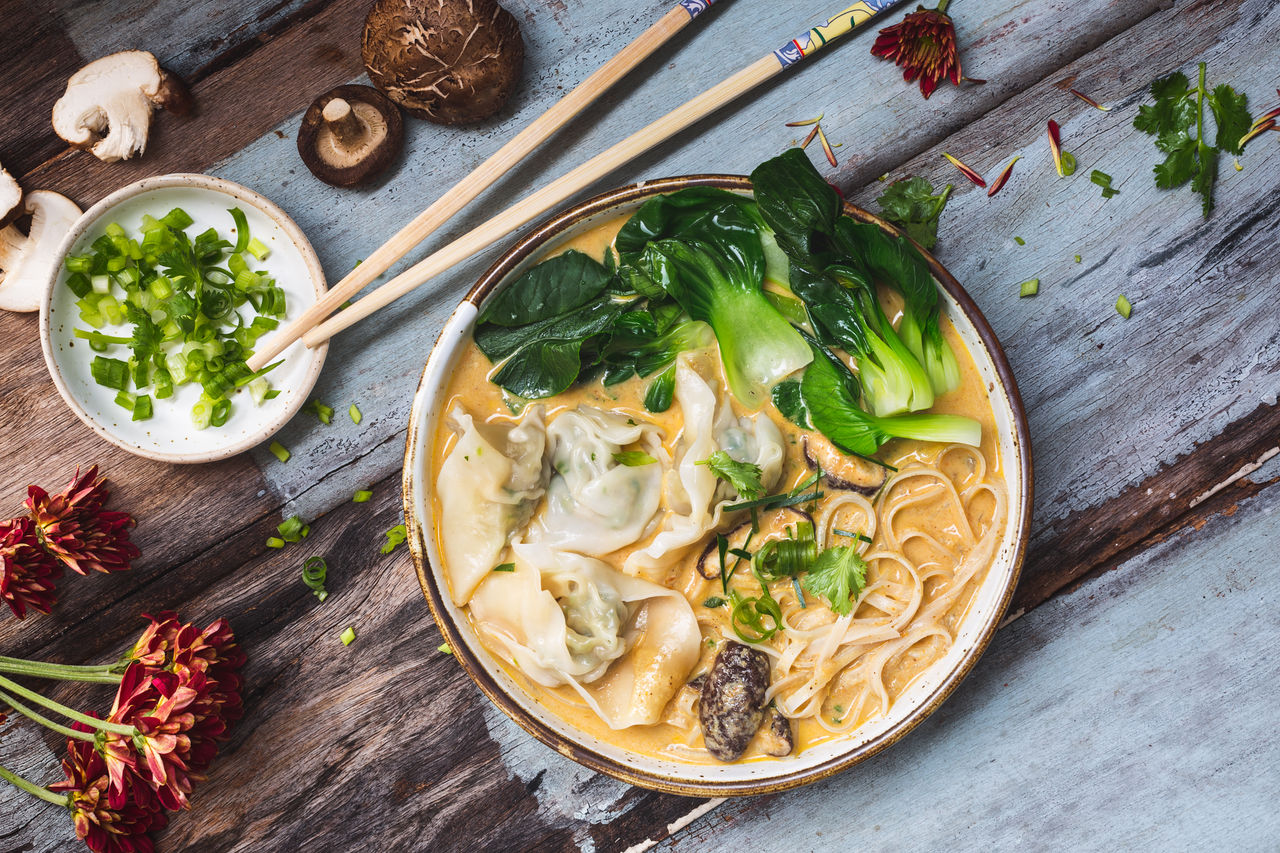 Pork Wontons with Yeloox Curry Noodle Soup 