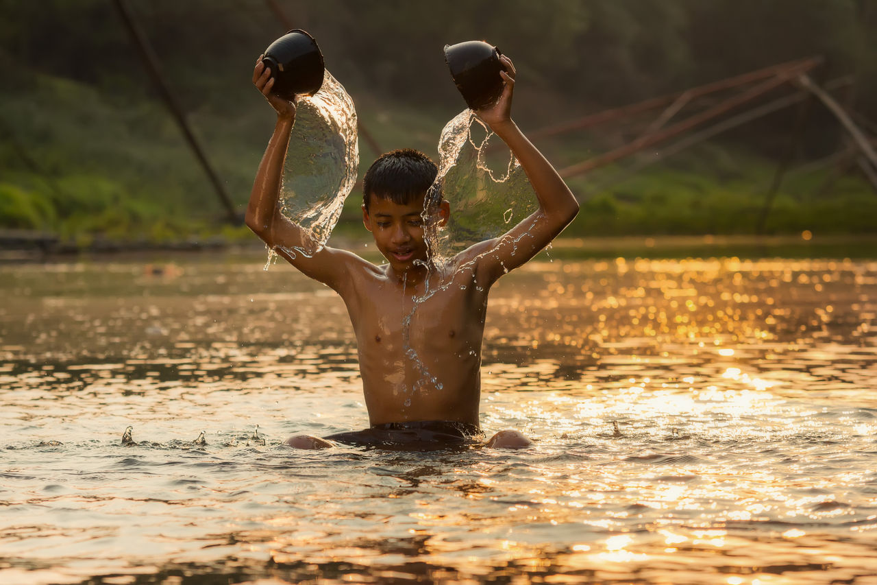 Children's life with rural rivers at countryside of Asia