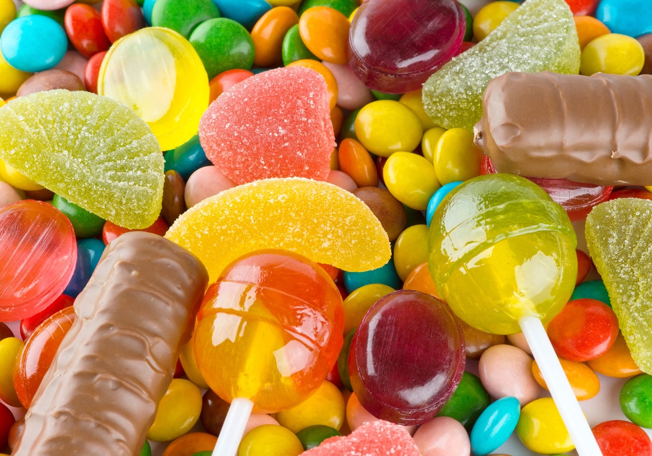 Mixed colorful candies background